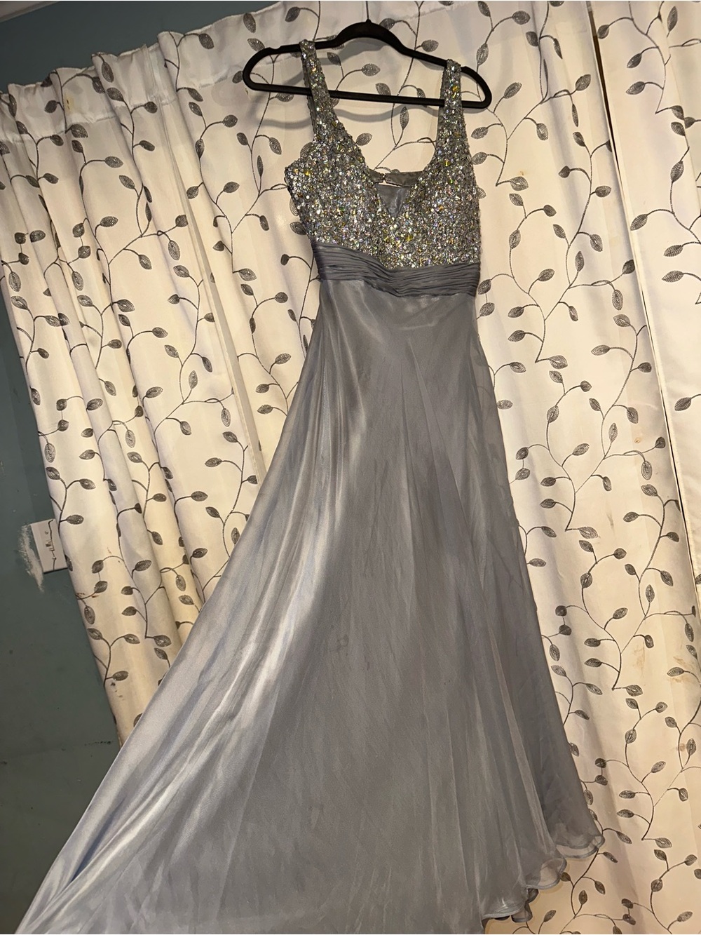 Studio 17 Silver Crystal-Embellished A-Line Prom Dress